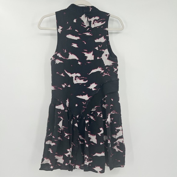 Proenza Schouler Watercolor Abstract Printed Luxury Silk Mini Dress Size 0 Black - Picture 9 of 11